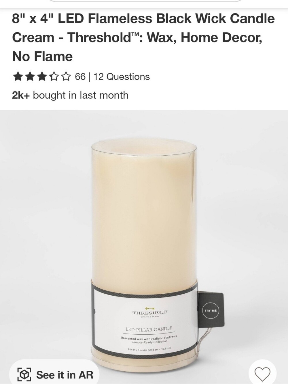 2 Threshold Cream LED Pillar Candle